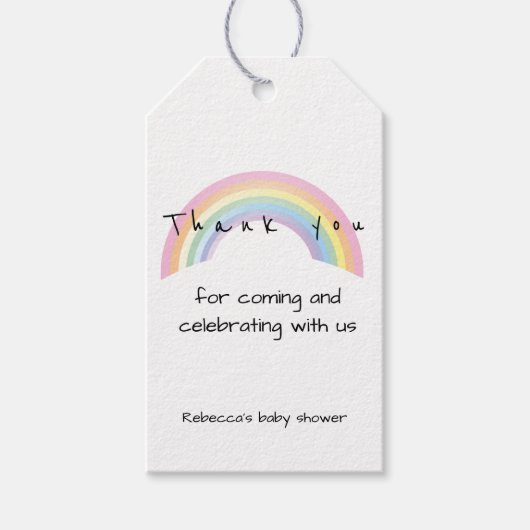 Zachte regenboog Baby shower "Dank u" Cadeaulabel (Voorkant)