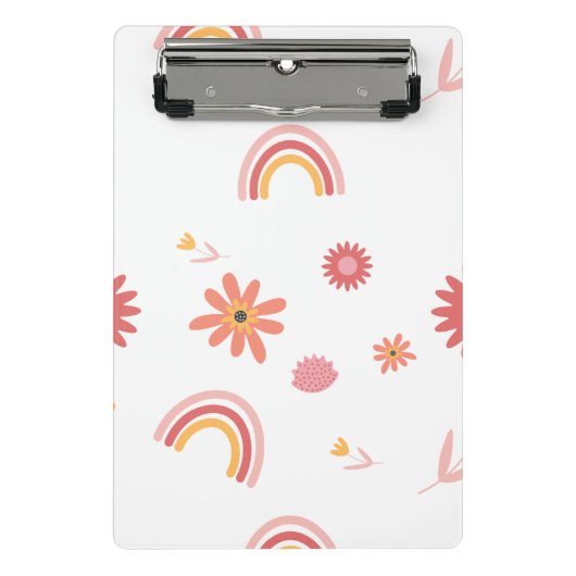 Zachte Regenboog & Bloemig Pastel Patroon Mini Klembord (Voorkant)