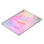 Zachte regenboog eenhoorn roze Glitter Drips monog Notitieboek (Linkerzijde)