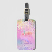 Zachte regenboog eenhoorn roze glitters drijpsels  bagagelabel (Voorkant (verticaal))