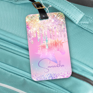Zachte regenboog eenhoorn roze glitters drijpsels bagagelabel