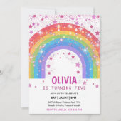 Zachte regenboog glitterspikkels ster feestje kaart (Voorkant)