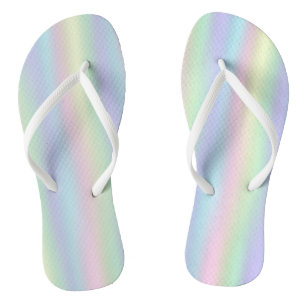 zachte regenboog holografische pastel teenslippers