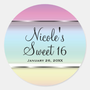 Zachte Regenboog Pastel Parel Trouwfeest Favoriet  Ronde Sticker