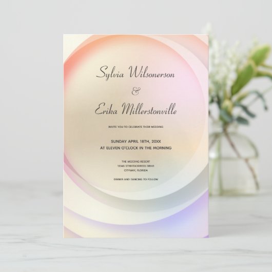 Zachte regenboogpasteien rond het huwelijk kaart (Staand voorkant)