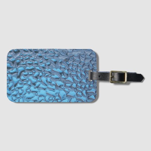 Zachte regendruppels op blauw glas bagagelabel (Voorkant (horizontaal))