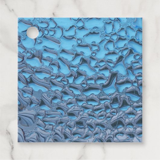 Zachte regendruppels op blauw glas bedankjes labels (Voorkant)