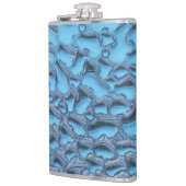 Zachte regendruppels op blauw glas heupfles (Links)