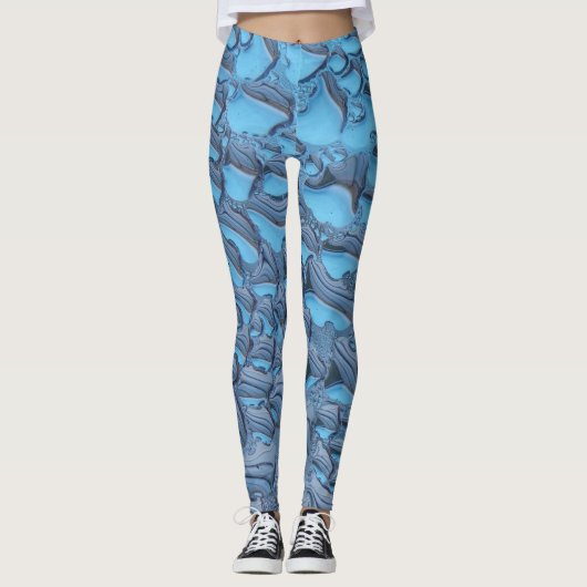 Zachte regendruppels op blauw glas leggings (Voorkant)