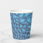 Zachte regendruppels op blauw glas papieren bekers (Voorkant)