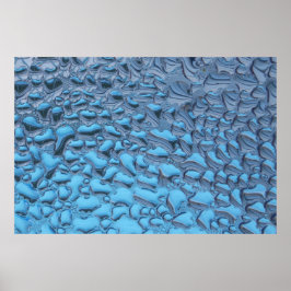 Zachte regendruppels op blauw glas poster