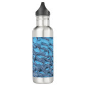 Zachte regendruppels op blauw glas waterfles  (Links)