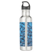 Zachte regendruppels op blauw glas waterfles  (Achterkant)