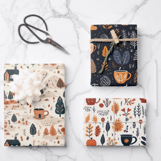 Zachte Retro Herfst Patroon Inpakpapier Vel (Voorkant)