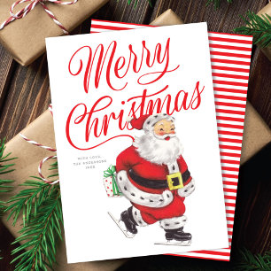 Zachte Retro IJsschaatsende Kerstman Niet-Foto Ker Feestdagenkaart