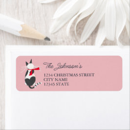Zachte retro kat roze kerst label