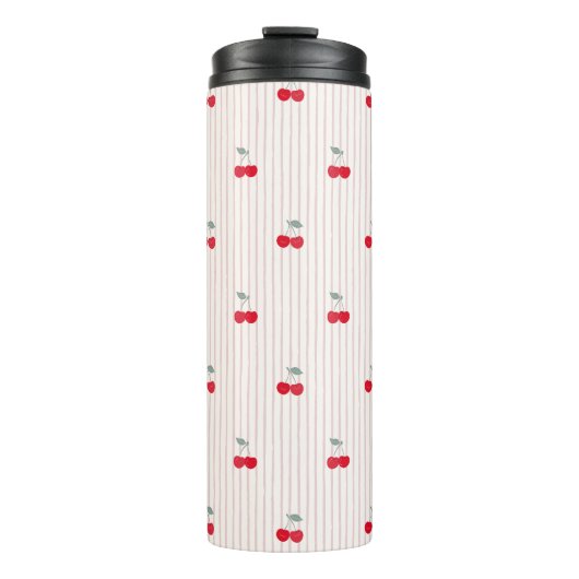 Zachte Retro Kersenpatroon Hart Glazuur Thermosbeker (Voorkant)