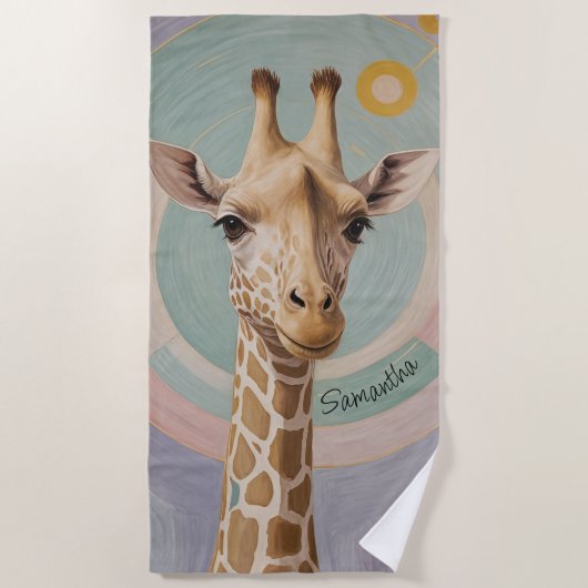 Zachte reus: Pastel Giraffe Strandlaken (Voorkant)