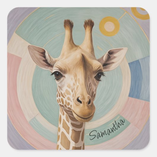 Zachte reus: Pastel Giraffe Vierkante Sticker (Voorkant)