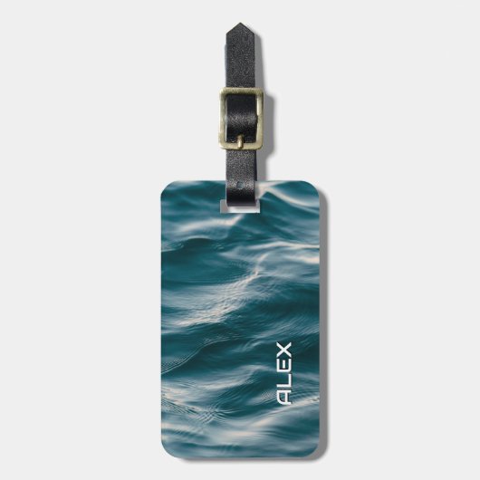 Zachte Ripple Deep Blue Blauwgroen Oceaan - Watert Bagagelabel (Voorkant verticaal)