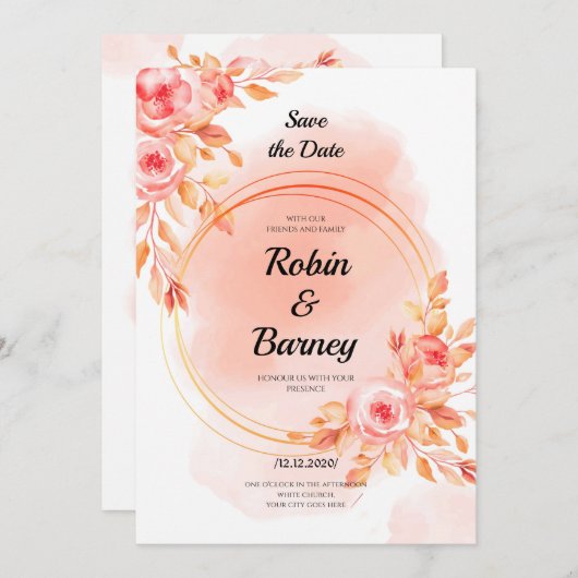 Zachte rode bruiloft kaart (Voorkant / Achterkant)