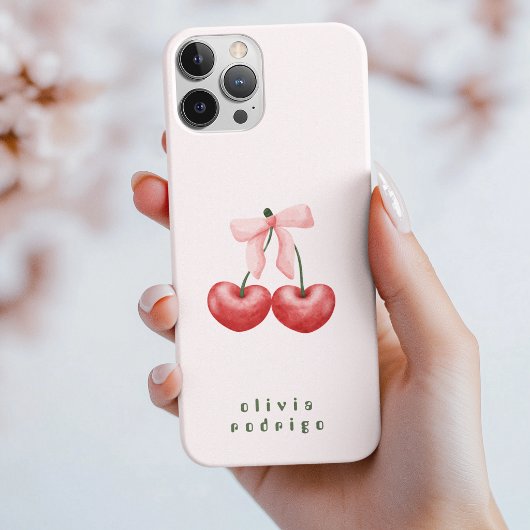Zachte rode en roze kersen hart strik Case-Mate iPhone case