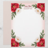 Zachte Rode en Witte Bloemen Briefpapier Briefhoofd (Voorkant / Achterkant)