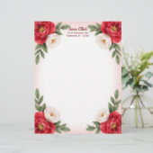 Zachte Rode en Witte Bloemen Briefpapier Briefhoofd (Staand voorkant)