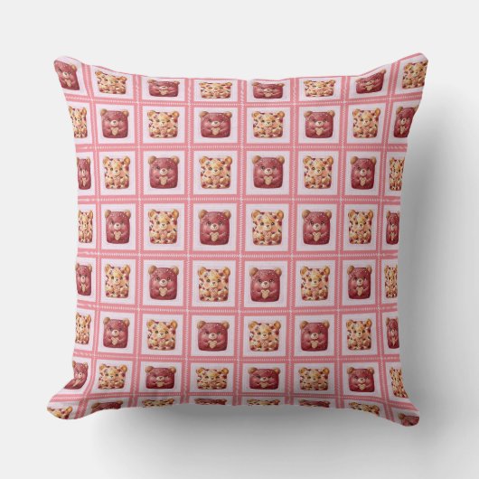 Zachte Rode Fluwelen Patchwork Koekje Teddibeer Kussen (Voorkant)