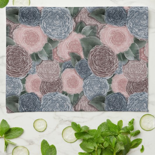 Zachte Romance Pioenenpatroon - Gedempte Roze en B Theedoek (Gevouwen)