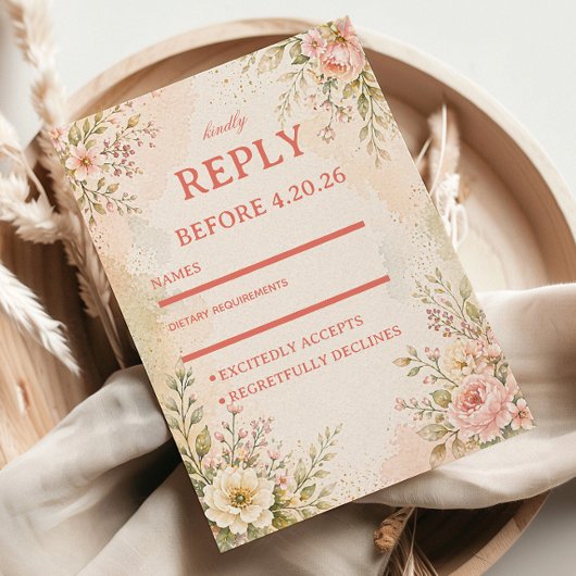 Zachte Romantische Bloem RSVP Kaartje