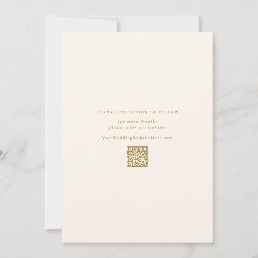 Zachte romantische crème en gouden bruiloft save the date (Achterkant)