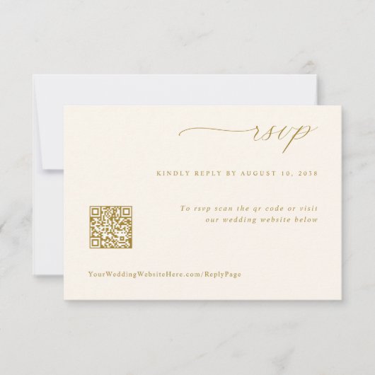 Zachte Romantische Crème en Gouden Huwelijk QR Cod RSVP Kaartje (Voorkant)