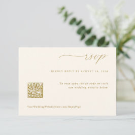 Zachte Romantische Crème en Gouden Trouw QR Code RSVP Kaartje