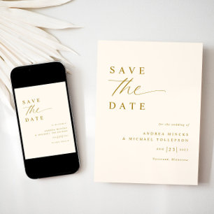 Zachte Romantische Crème en Gouden Trouwdag Save The Date