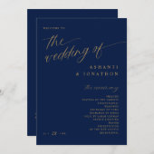 Zachte romantische donkere marine blauw en gouden  programmakaart (Voorkant / Achterkant)