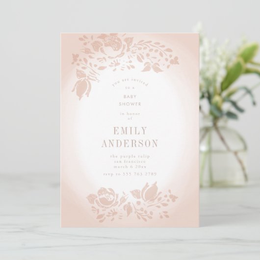 Zachte Romantische Floral Musk Pink Baby shower Kaart (Staand voorkant)
