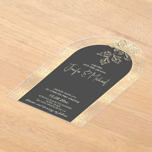 Zachte romantische gouden confetti bloemen acryl uitnodigingen (Laagn)