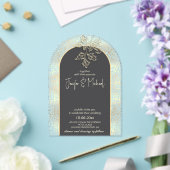 Zachte romantische gouden confetti bloemen acryl uitnodigingen (Insitu (Huwelijk))