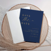 Zachte romantische marine blauw en gouden bruiloft save the date