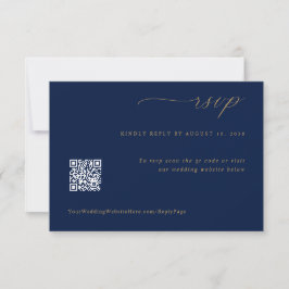 Zachte Romantische Navy Blauwe Gouden Trouw QR Cod RSVP Kaartje