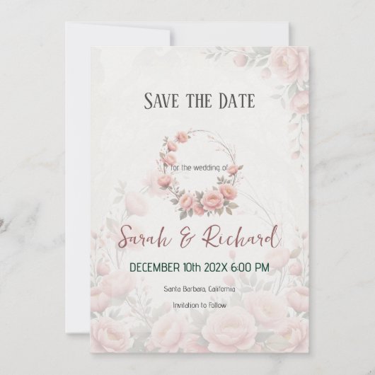Zachte Romantische Papier Tuin Save the Date  (Voorkant)