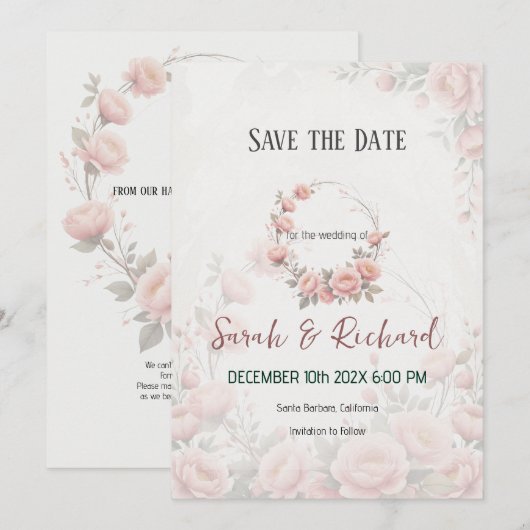 Zachte Romantische Papier Tuin Save the Date  (Voorkant / Achterkant)