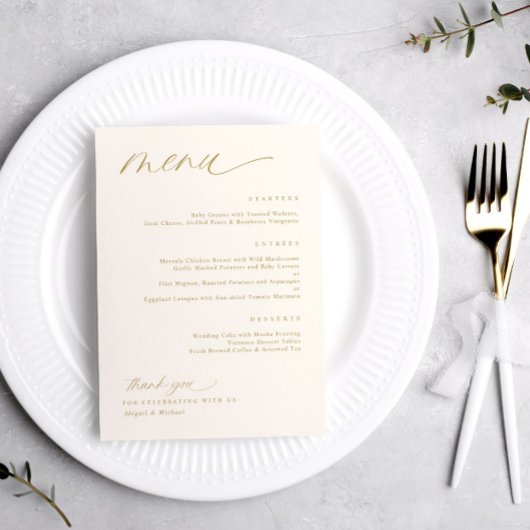 Zachte Romantische Script Cream Goud Bruiloft Menu