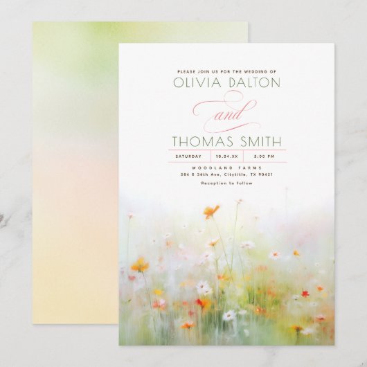 Zachte romantische weide Wildbloemen Zomer bruilof Kaart (Voorkant / Achterkant)