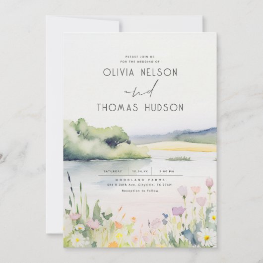 Zachte romantische weide Wildbloemen Zomer bruilof Kaart (Voorkant)