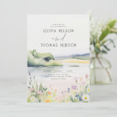 Zachte romantische weide Wildbloemen Zomer bruilof Kaart (Staand voorkant)