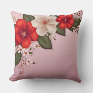 🌸 Zachte Rood Witte Bloemmotief Roze Esthetiek Kussen