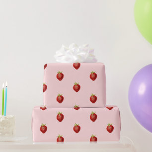 Zachte Roze Aardbei Meisjesachtig Patroon Cadeaupapier