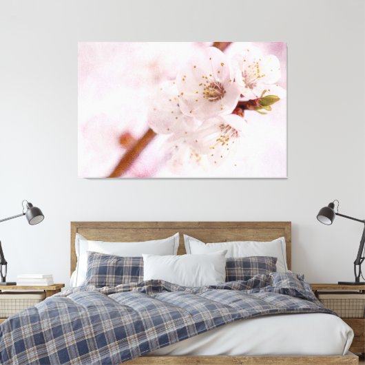 Zachte roze abrikozenbloemen in het voorjaar canvas afdruk (Insitu (Slaapkamer))